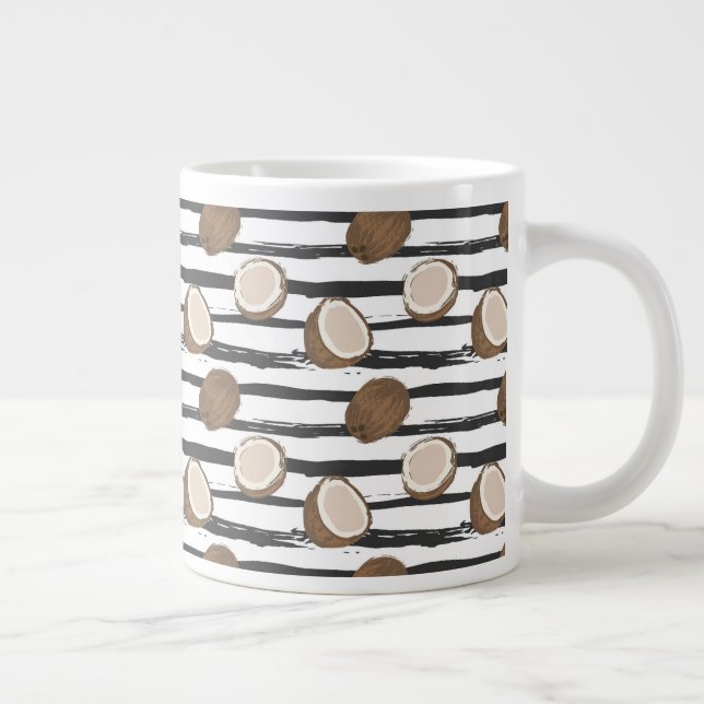 Coconuts on Grunge Stripes Pattern Large Coffee Mug (Right)