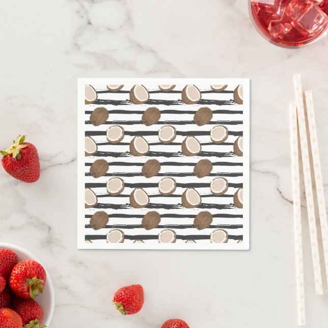 Coconuts on Grunge Stripes Pattern Napkin (Insitu)
