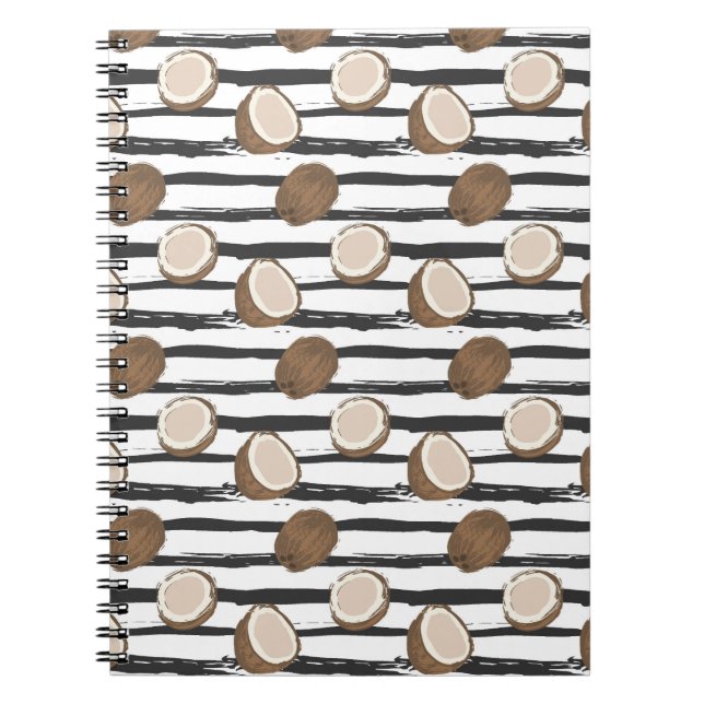 Coconuts on Grunge Stripes Pattern Notebook (Front)