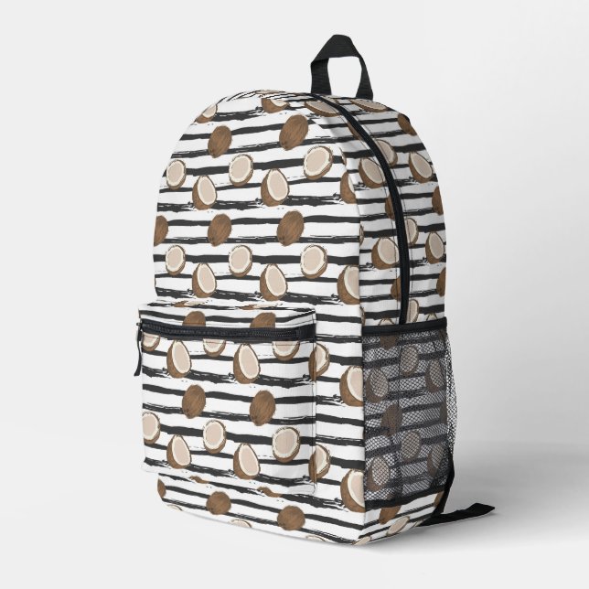 Coconuts on Grunge Stripes Pattern Printed Backpack (Back Corner Right)