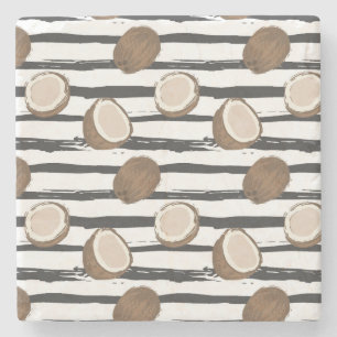 Coconuts on Grunge Stripes Pattern Stone Coaster