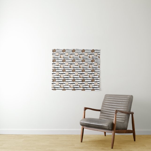 Coconuts on Grunge Stripes Pattern Tapestry (In Situ (Horizontal))