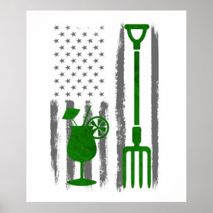 Coctail and gardening - Vintage USA American Flag Poster