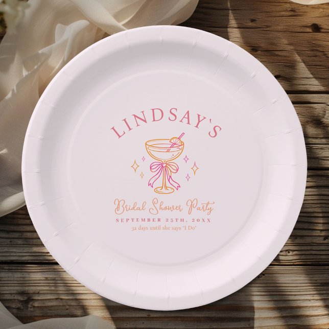Coctail Bridal Shower Pink Paper Plate (Coctail Bridal Shower Paper Plates)
