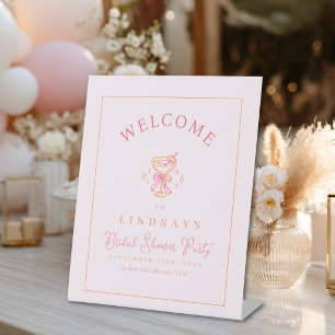 Coctail Bridal Shower Welcome Pedestal Sign