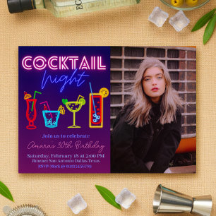 Coctail Night - Neon with Picture Invitation