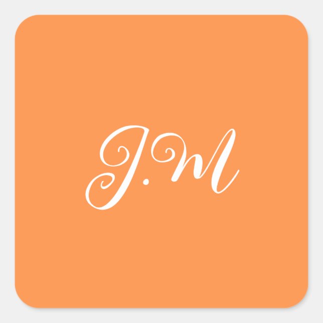 Coctail Party Orange solid colour monogram initial Square Sticker (Front)