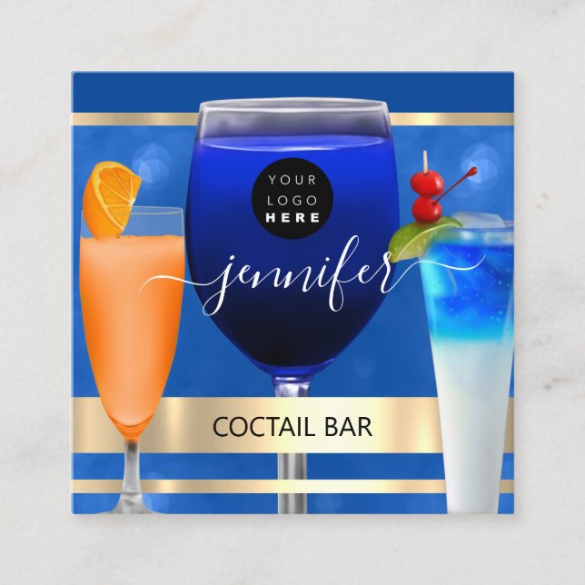 Coctail Pub Wine Restaurant Professional Logo Square Business Card (Front)