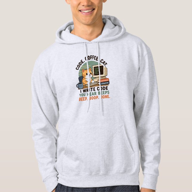 Code Coffee Cat Programmer Humour Illustration Hoodie (Front)