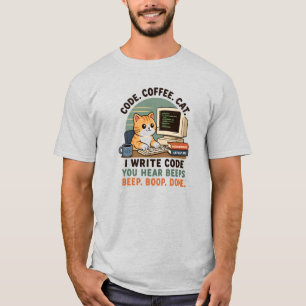 Code Coffee Cat Programmer Humour Illustration T-Shirt