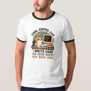Code Coffee Cat Programmer Humour Illustration T-Shirt