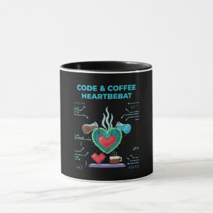 Code & Coffee Heartbeat Funny Geek Programmer Mug