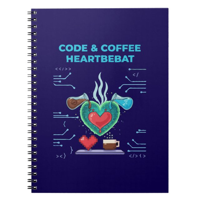 Code & Coffee Heartbeat | Funny Geek Programmer   Notebook (Front)