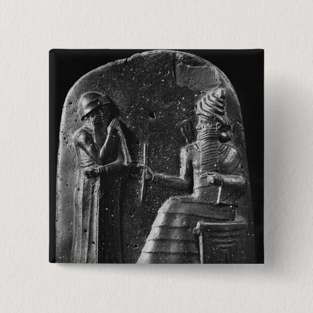 Code of Hammurabi, top of the stele 15 Cm Square Badge (Front)