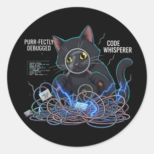 Code Whisperer Developer Cat Round Black Stickers