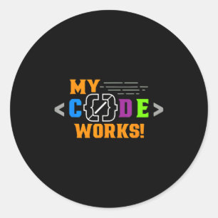 Code works funny programmer coding software classic round sticker