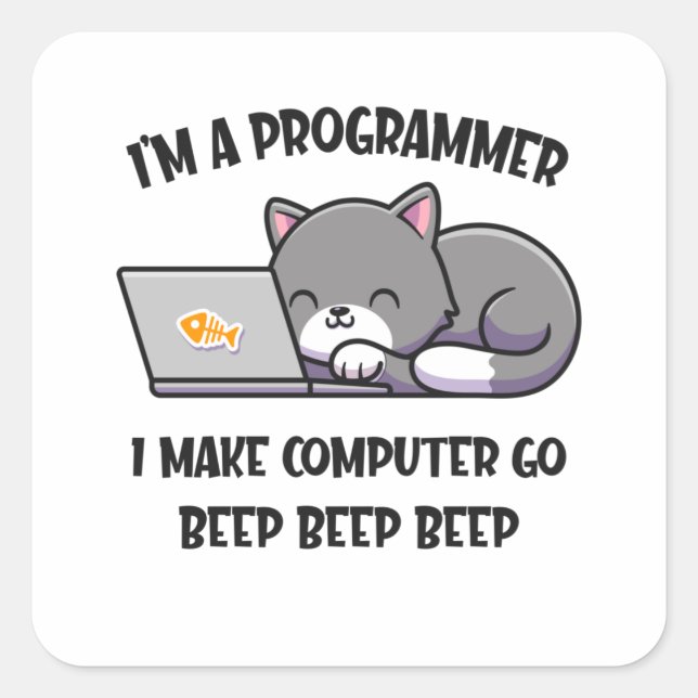 Coder Cat Programmer Funny Computer Scientist Square Sticker (Front)