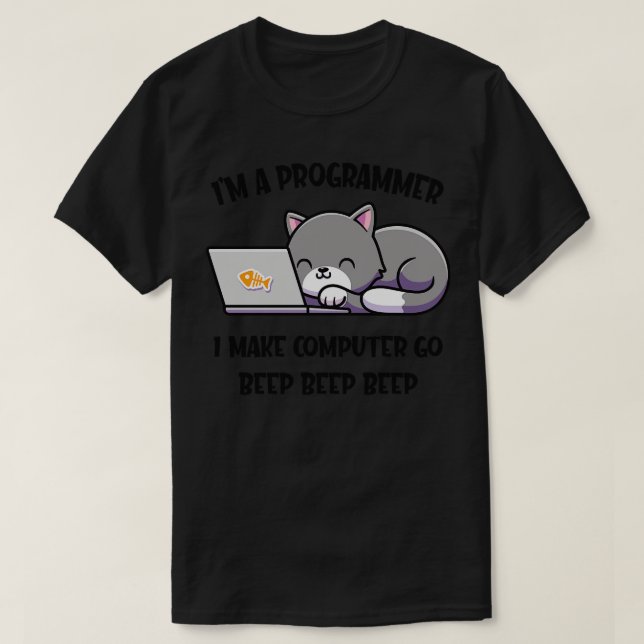 Coder Cat Programmer Funny Computer Scientist T-Shirt (Design Front)
