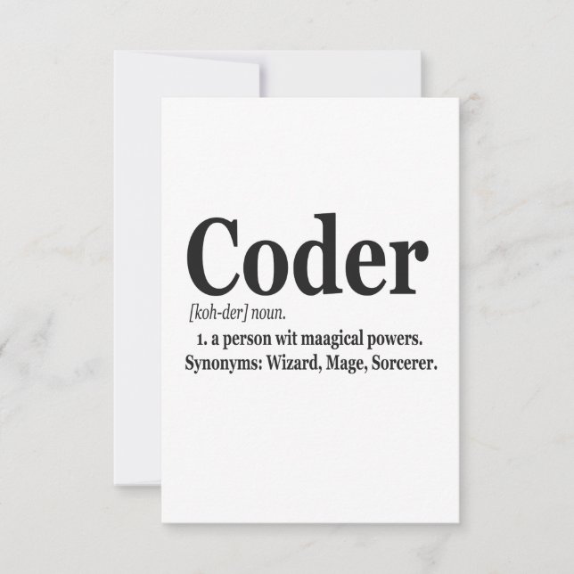 Coder Definition Funny Cute Computer Nerd Gift Thank You Card (Front)