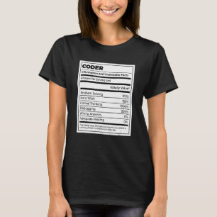 Coder Nutritional Facts Coder Programmer Computer  T-Shirt
