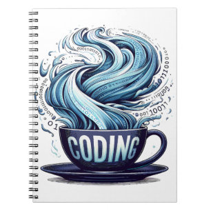Coding Coffee Cup Binary Stream Notebook