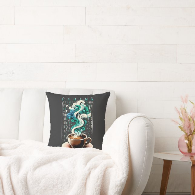 Coding & Coffee: Tech Enthusiast's Dream Art Cushion (Couch)