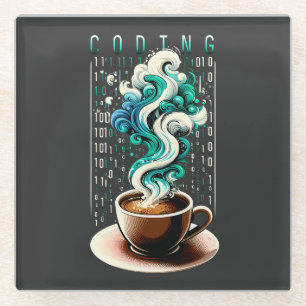 Coding & Coffee: Tech Enthusiast's Dream Art Glass Coaster