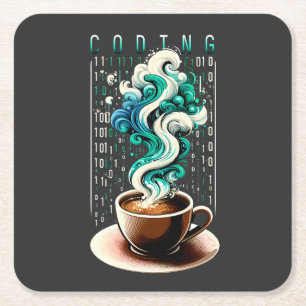 Coding & Coffee: Tech Enthusiast's Dream Art Square Paper Coaster