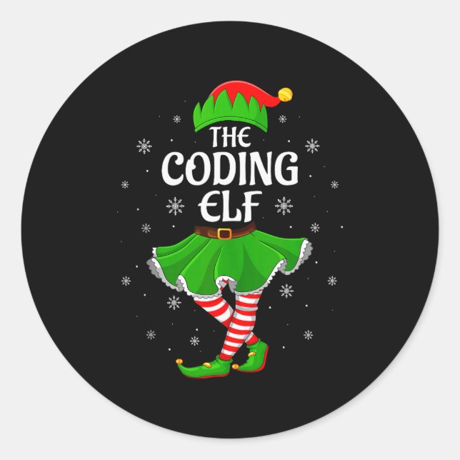 Coding Elf Christmas Family Girls Women Elf Squad  Classic Round Sticker (Front)