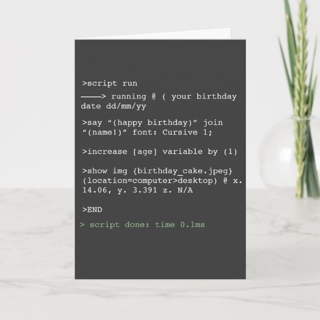 Coding Funny Humourous No Interior Birthday  Card (Front)