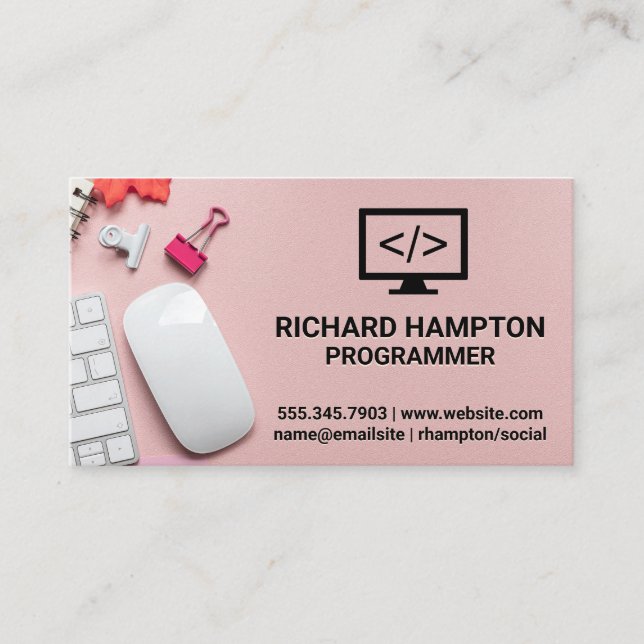 Coding Icon | Office Space Background Business Card (Front)