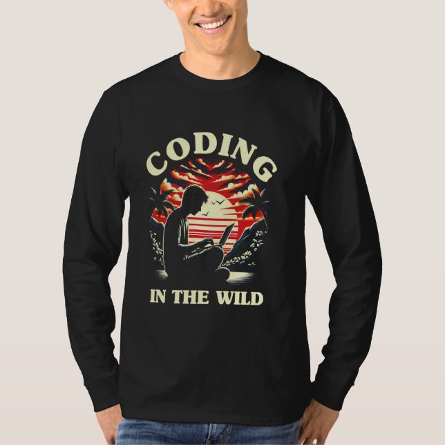Coding in the Wild - Retro Sunset Outdoor Remote W T-Shirt (Front)
