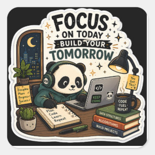 Coding Panda Sticker Focus on Today Build It
