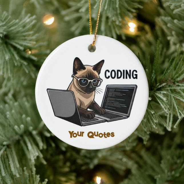 Coding Siamese Cat Cartoon Ceramic Tree Decoration (Tree)