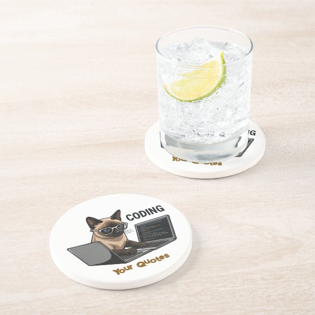 Coding Siamese Cat Cartoon Coaster (Side)