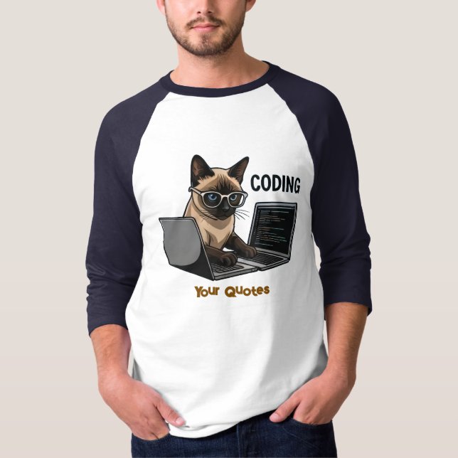 Coding Siamese Cat Cartoon T-Shirt (Front)