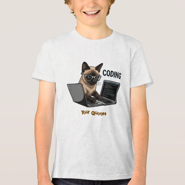 Coding Siamese Cat Cartoon Tri-Blend Shirt (Front)