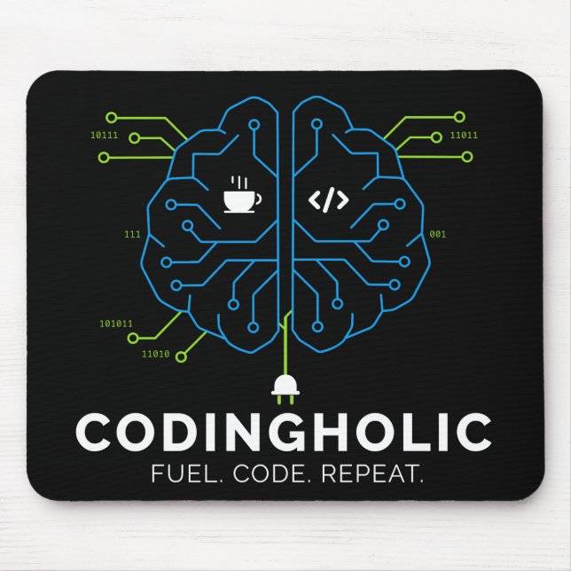 Codingholic Tech Brain For Developers Dark Mouse Mat (Front)