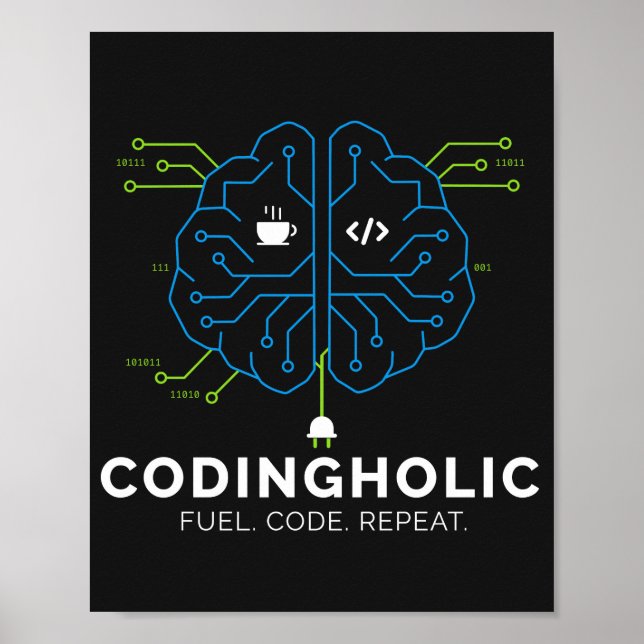 Codingholic Tech Brain Programmer Dark Mode Poster (Front)