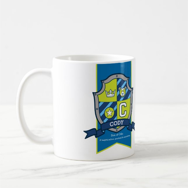 Cody knight shield green blue bear name meaning coffee mug (Left)