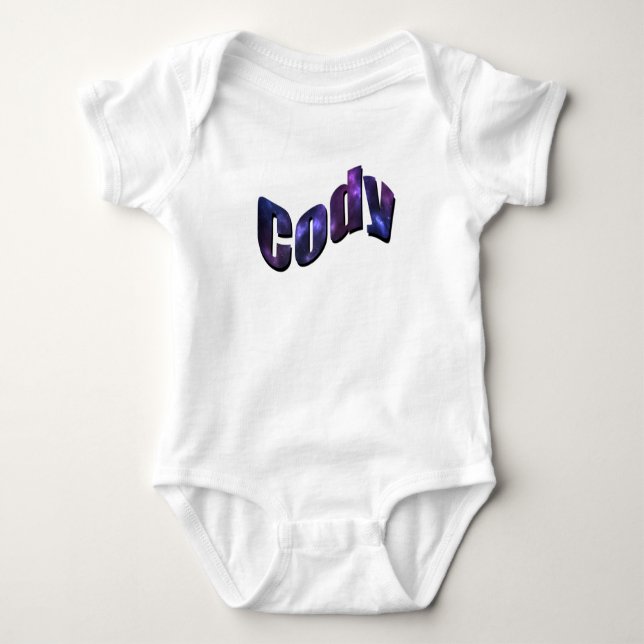 Cody Name Made With Blue Nebula Clouds, Baby Bodysuit (Front)