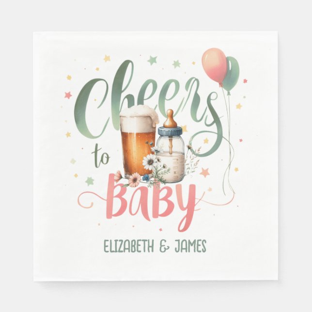 COED Baby Brewing Beers Bottles Cheers to Baby Napkin (Front)