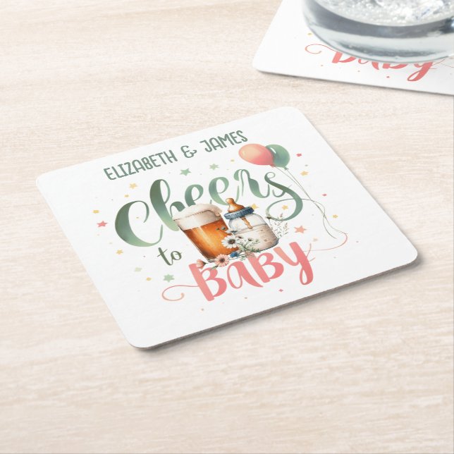 COED Baby Brewing Beers Bottles Cheers to Baby Square Paper Coaster (Angled)