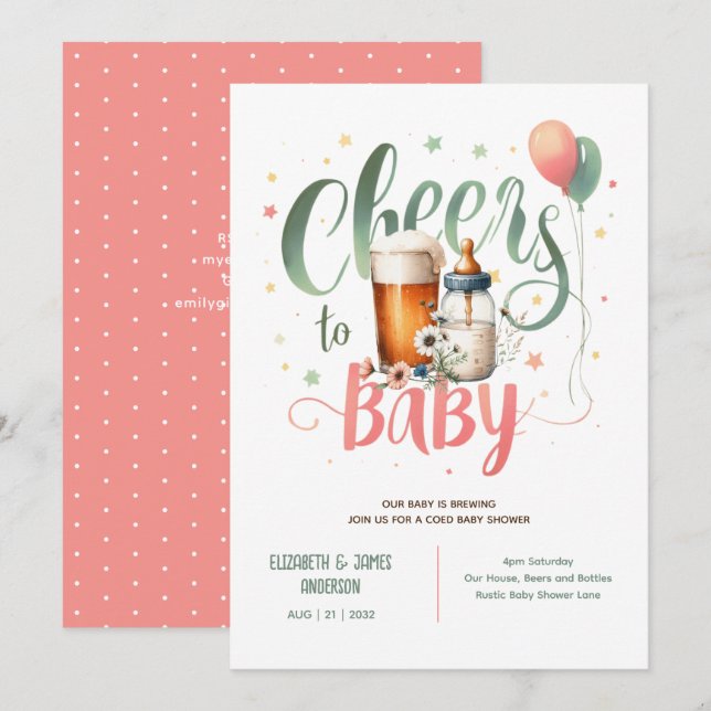 COED Baby Brewing Beers Bottles Cheers Wildflowers Invitation (Front/Back)