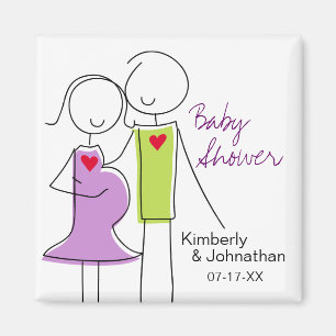 Coed Baby Shower Magnets, Purple and Green Magnet