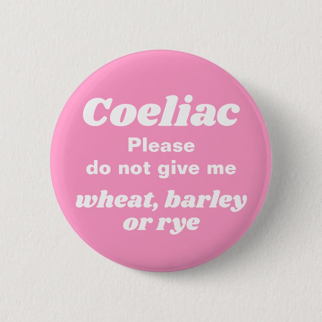 Coeliac Warning Cute Pink 6 Cm Round Badge (Front)
