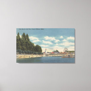 Coeur d'Alene, ID - View of City Beach & Pier Canvas Print