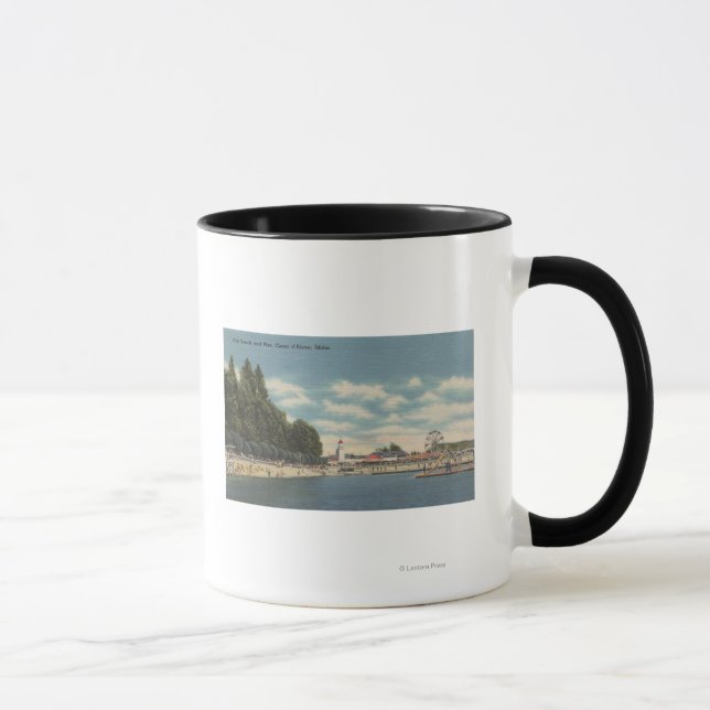 Coeur d'Alene, ID - View of City Beach & Pier Mug (Right)