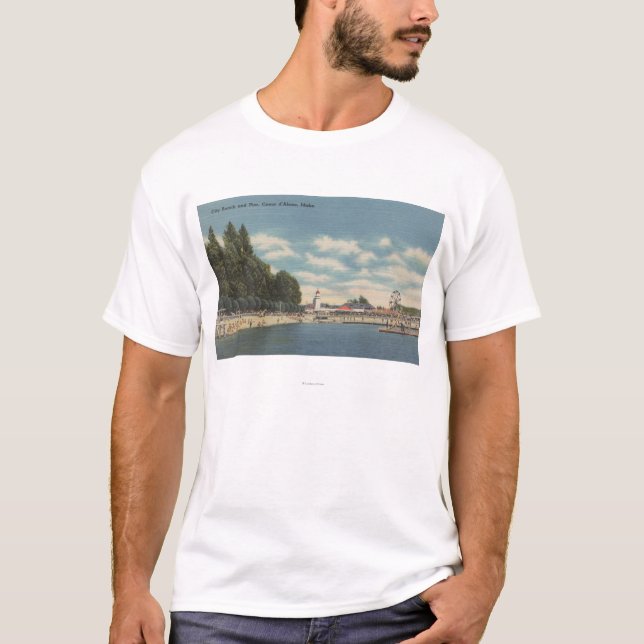 Coeur d'Alene, ID - View of City Beach & Pier T-Shirt (Front)