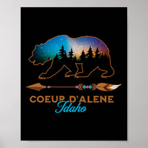 Coeur D'alene Idaho Bear Starry Night Travel Souve Poster